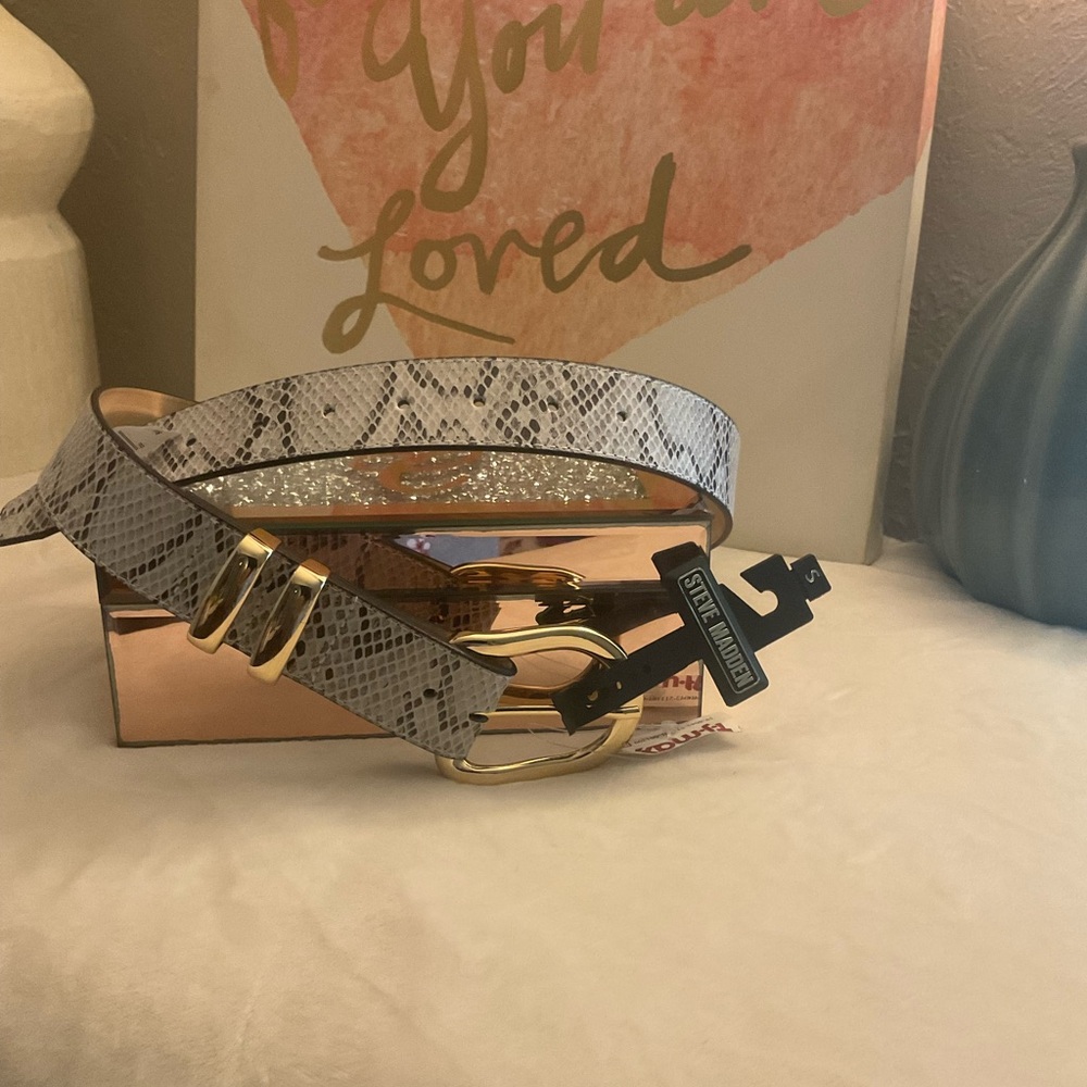 Steve Madden Snake Print Belt with Gold Buckle